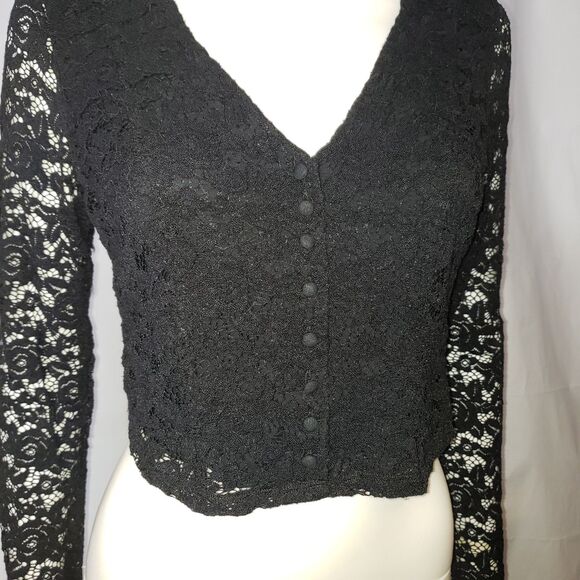 Abercrombie and Fitch Black Lace Cropped Long Sleeve Top Womens Size Small - Picture 3 of 6